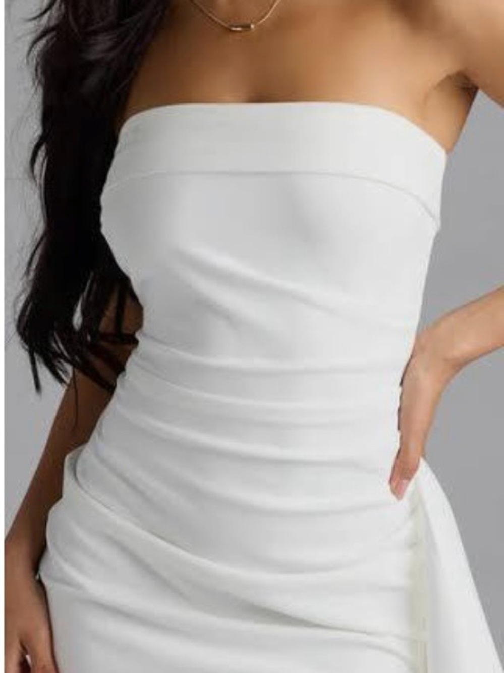 Windsor White Strapless Fold-Over Mini Dress Side Ruffled Draped Sash